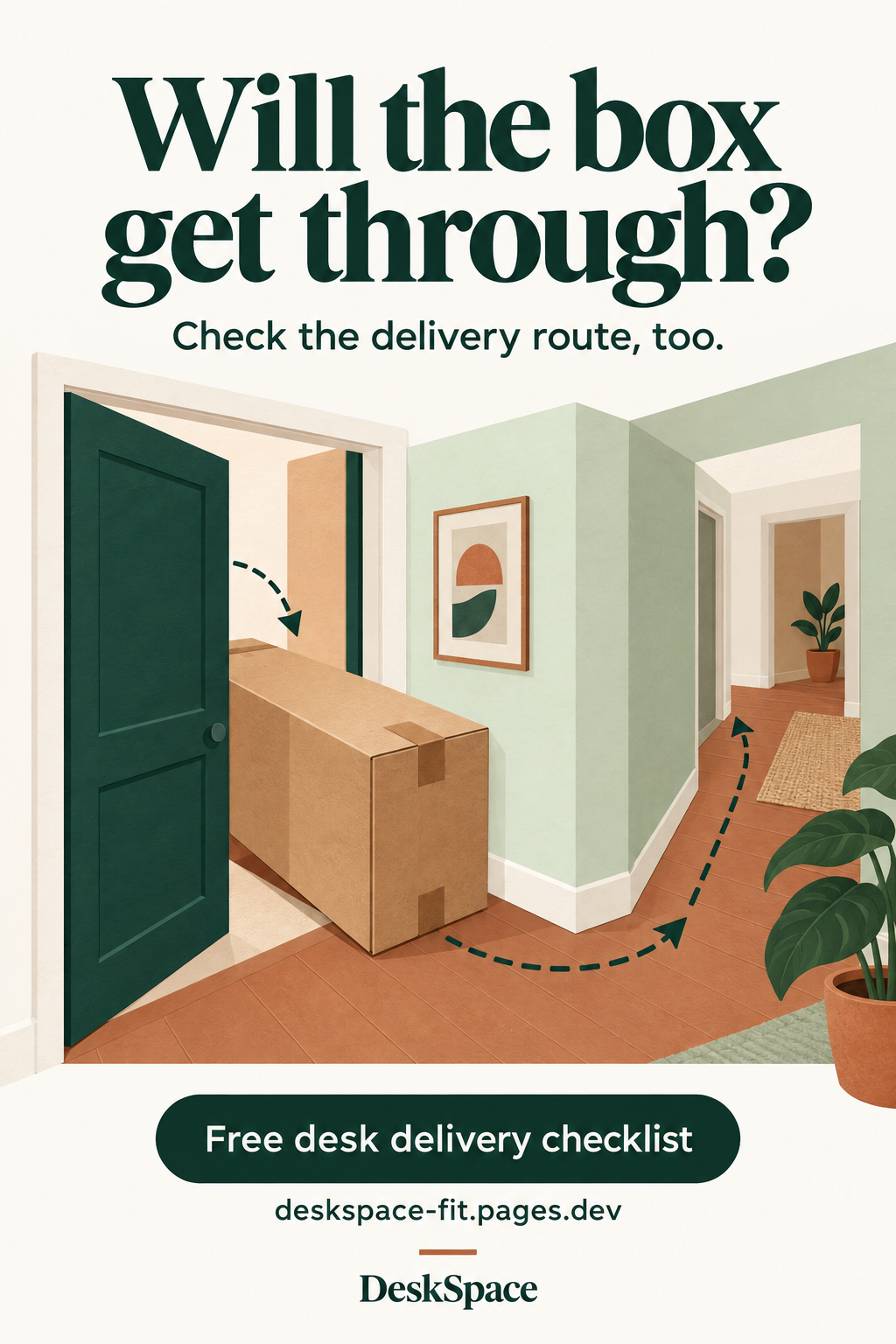 Illustrated box and doorway showing a delivery route.